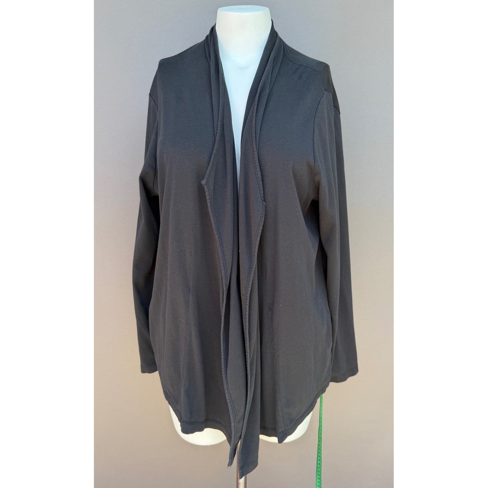 J.Jill Perfect Pima Cascade Cardigan XL Black Cotton Open Front Draped Pocket